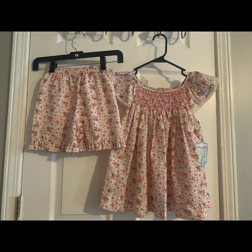 Remember Nguyen smocked floral top and short set. Size 6X.  Brand new with tags.